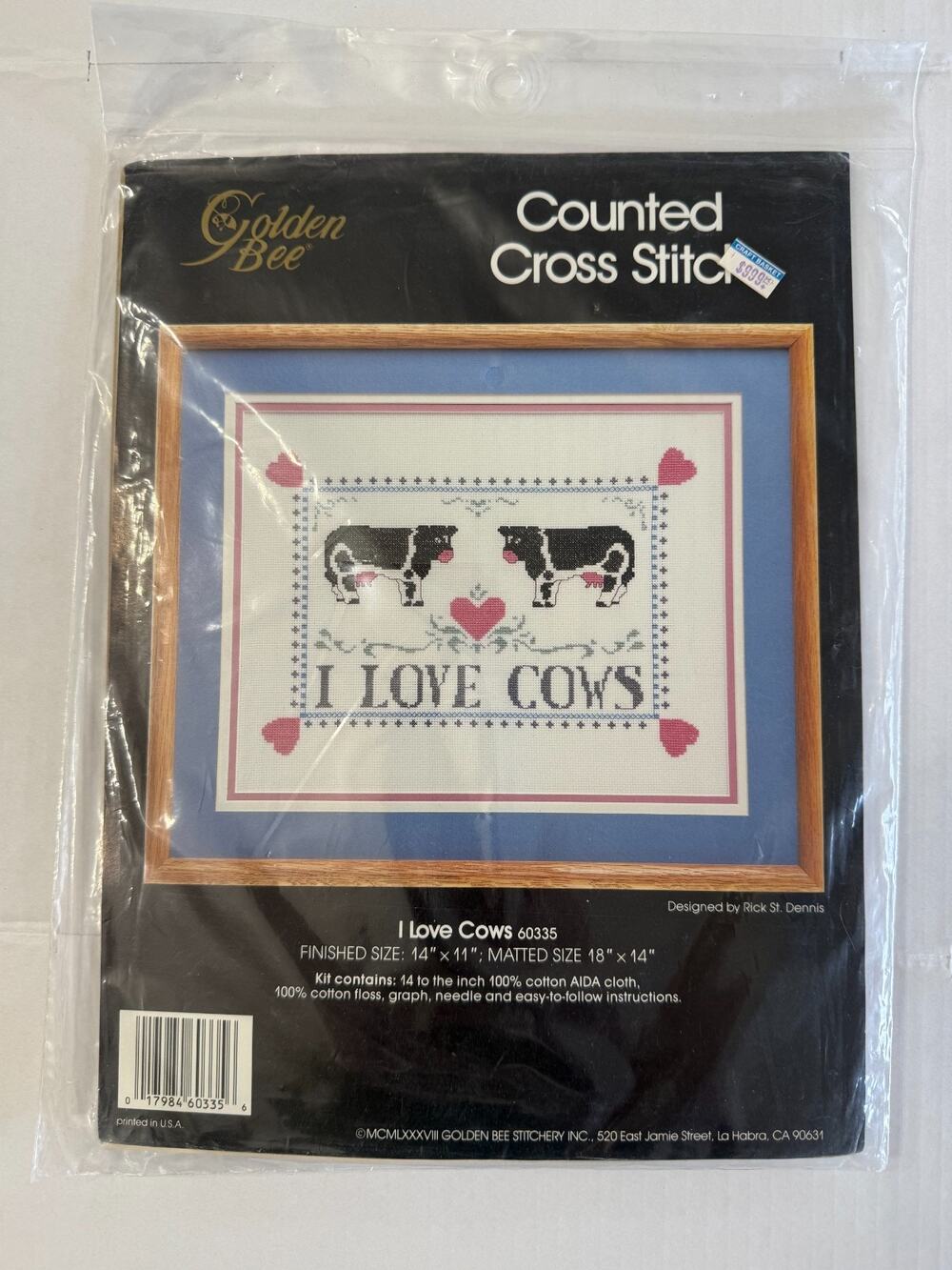 Golden Bee "I Love Cows" Counted Cross Stitch Kit Vintage